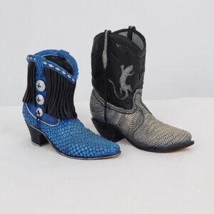 2 JPC Cowboy Boots Resin Skedaddle 85016 Gray Decked Out 85014 Blue Black Snake